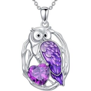 925 Silver Necklace Owl and Heart Pendant